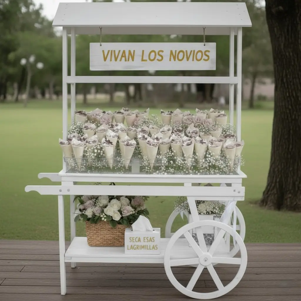 Carrito con conos de pétalos